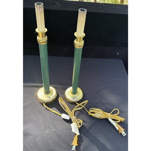 Vintage Underwriters Laboratories Green Portable Lamp Gold Retro MCM Art Deco - Picture 1 of 9